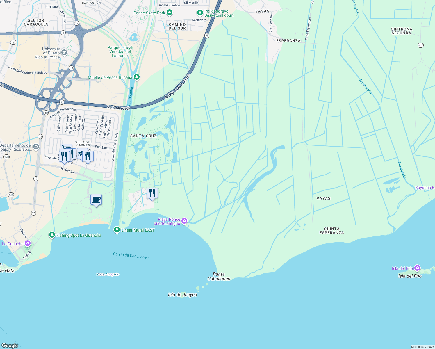 map of restaurants, bars, coffee shops, grocery stores, and more near in Ponce
