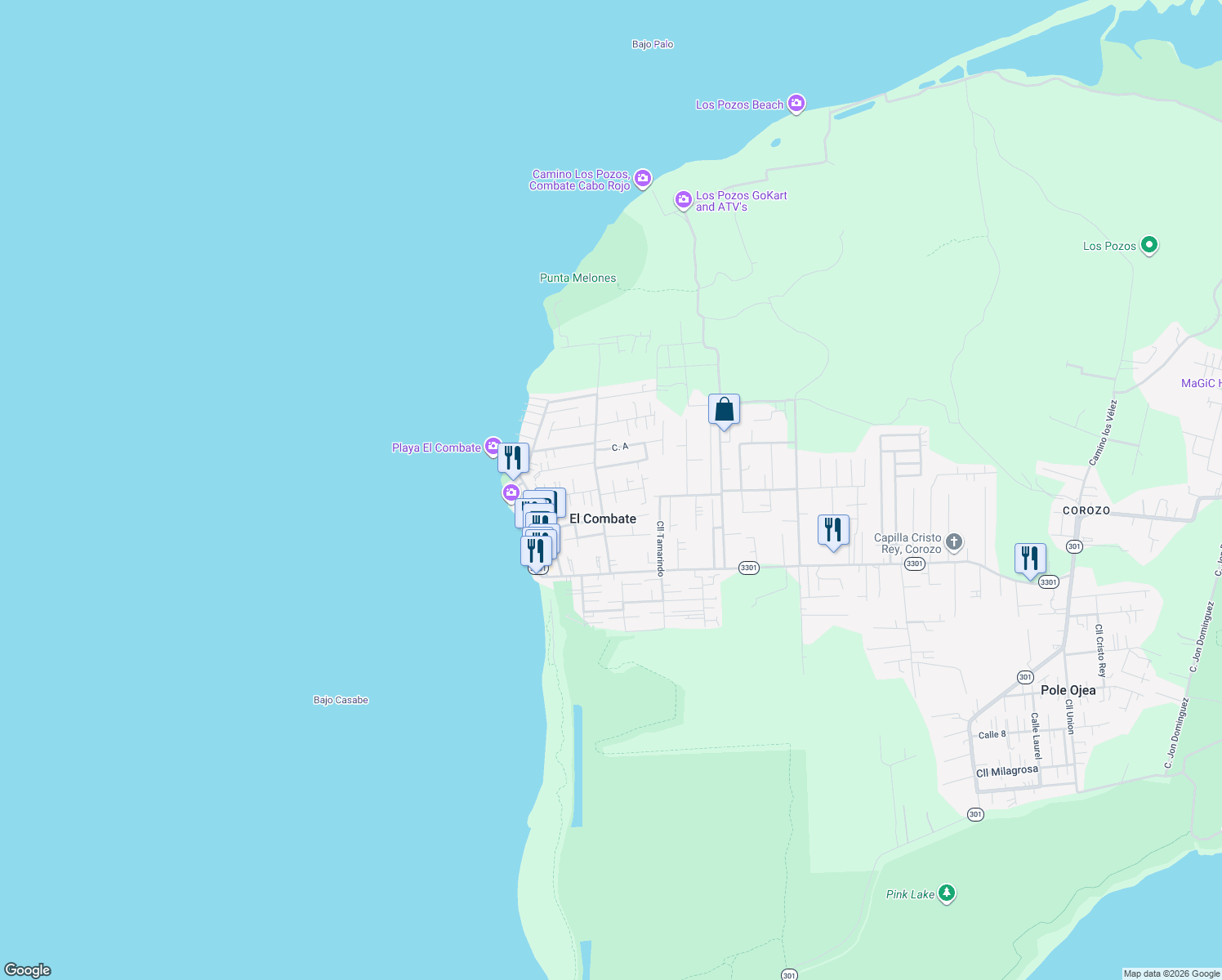 map of restaurants, bars, coffee shops, grocery stores, and more near in Pole Ojea