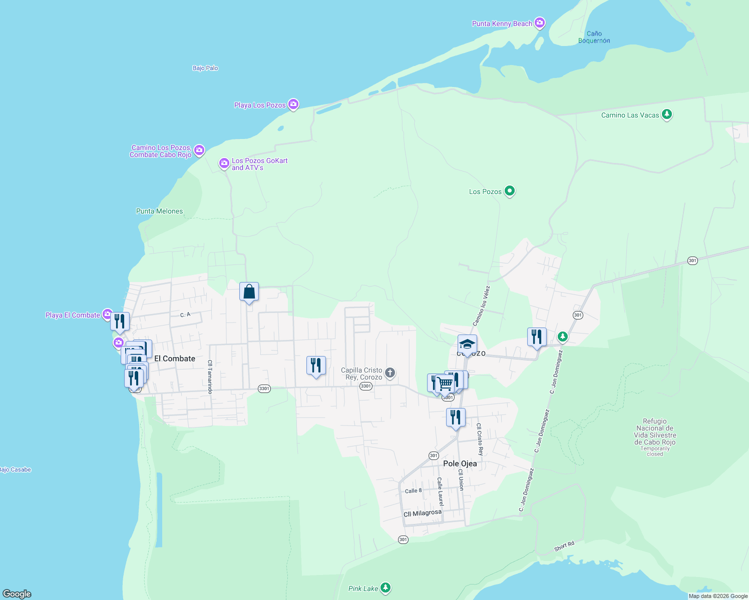 map of restaurants, bars, coffee shops, grocery stores, and more near in Pole Ojea