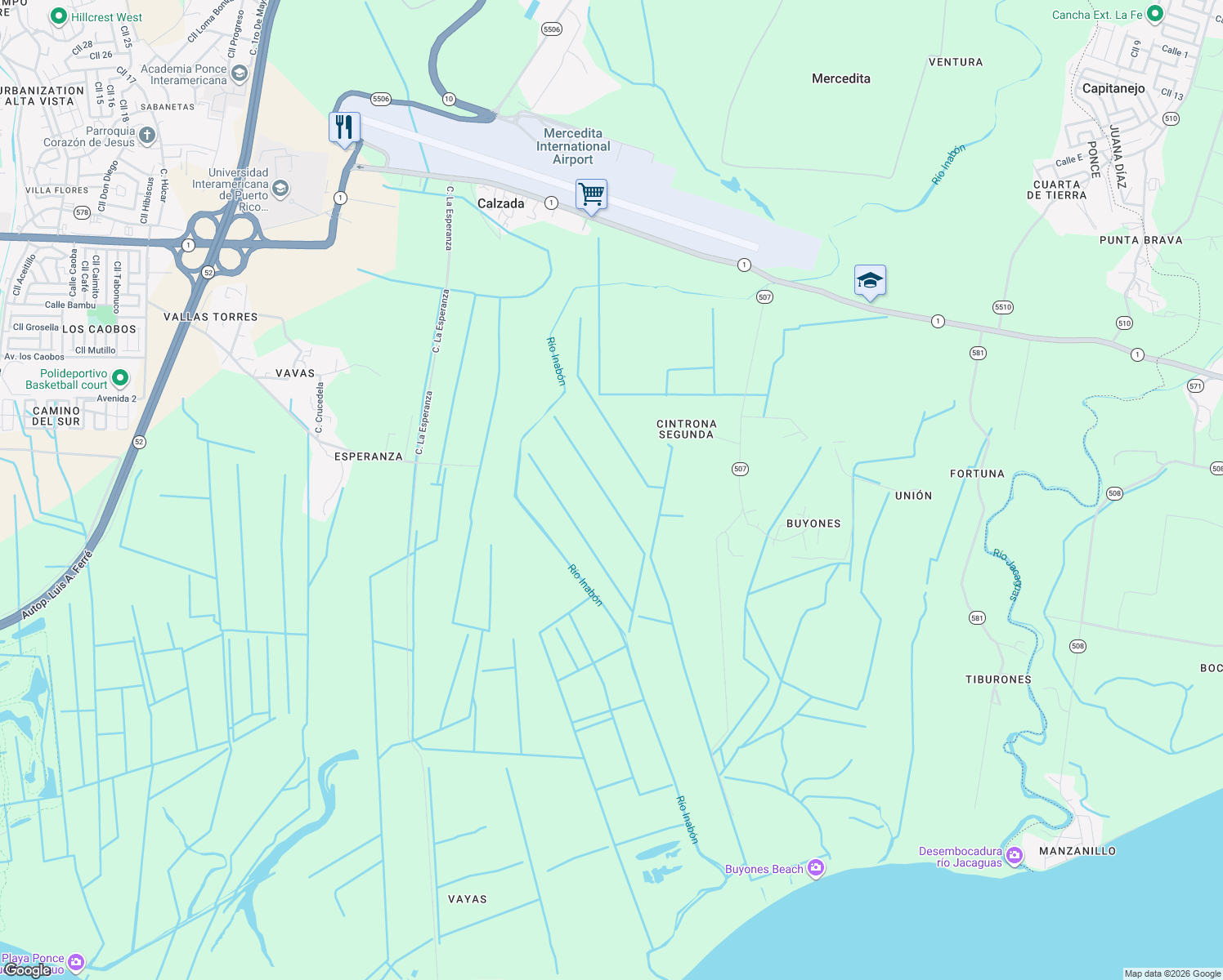 map of restaurants, bars, coffee shops, grocery stores, and more near in Calzada