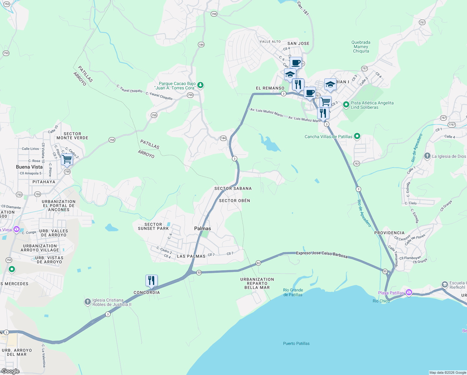 map of restaurants, bars, coffee shops, grocery stores, and more near in 