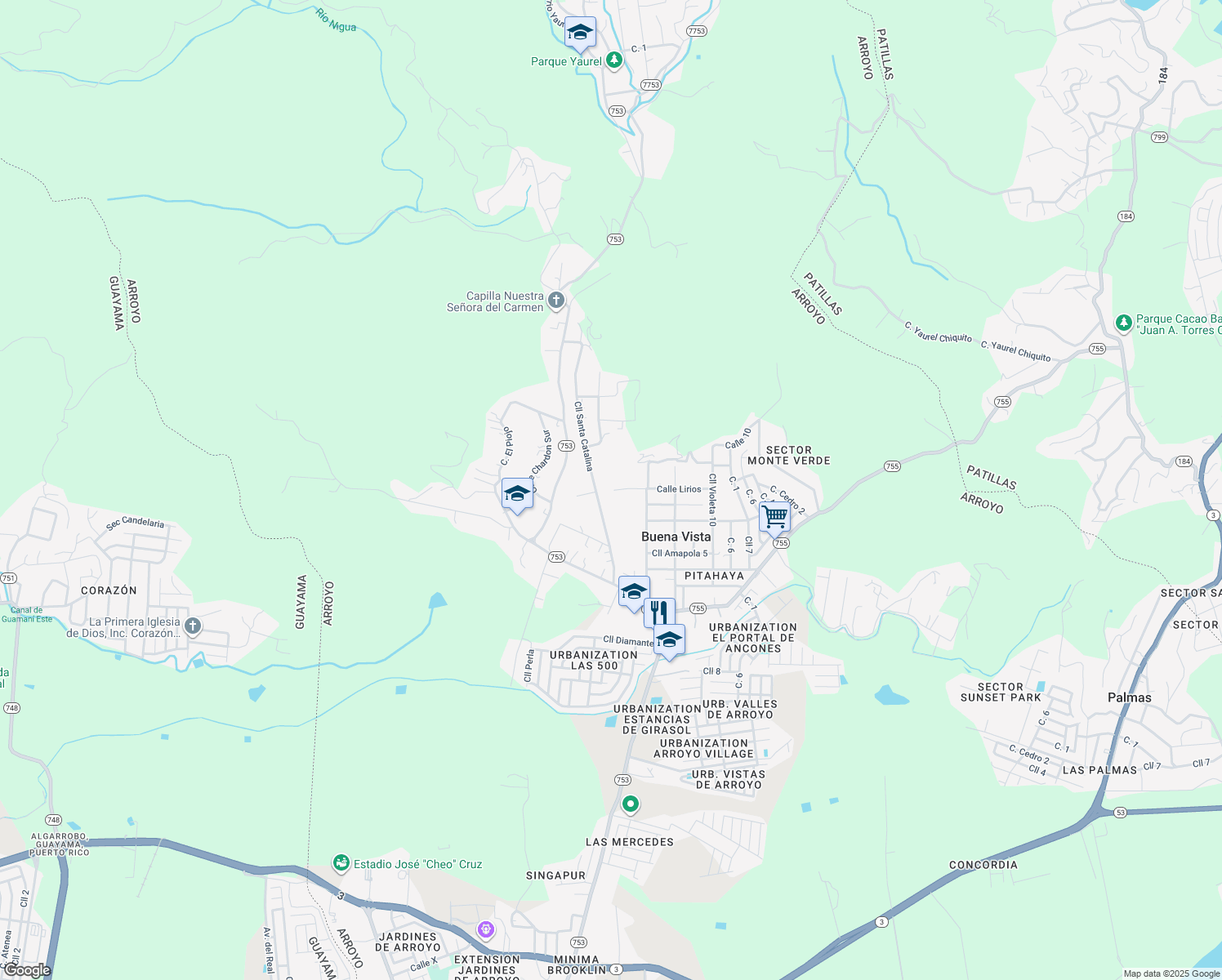 map of restaurants, bars, coffee shops, grocery stores, and more near Calle Santa Catalina in Arroyo