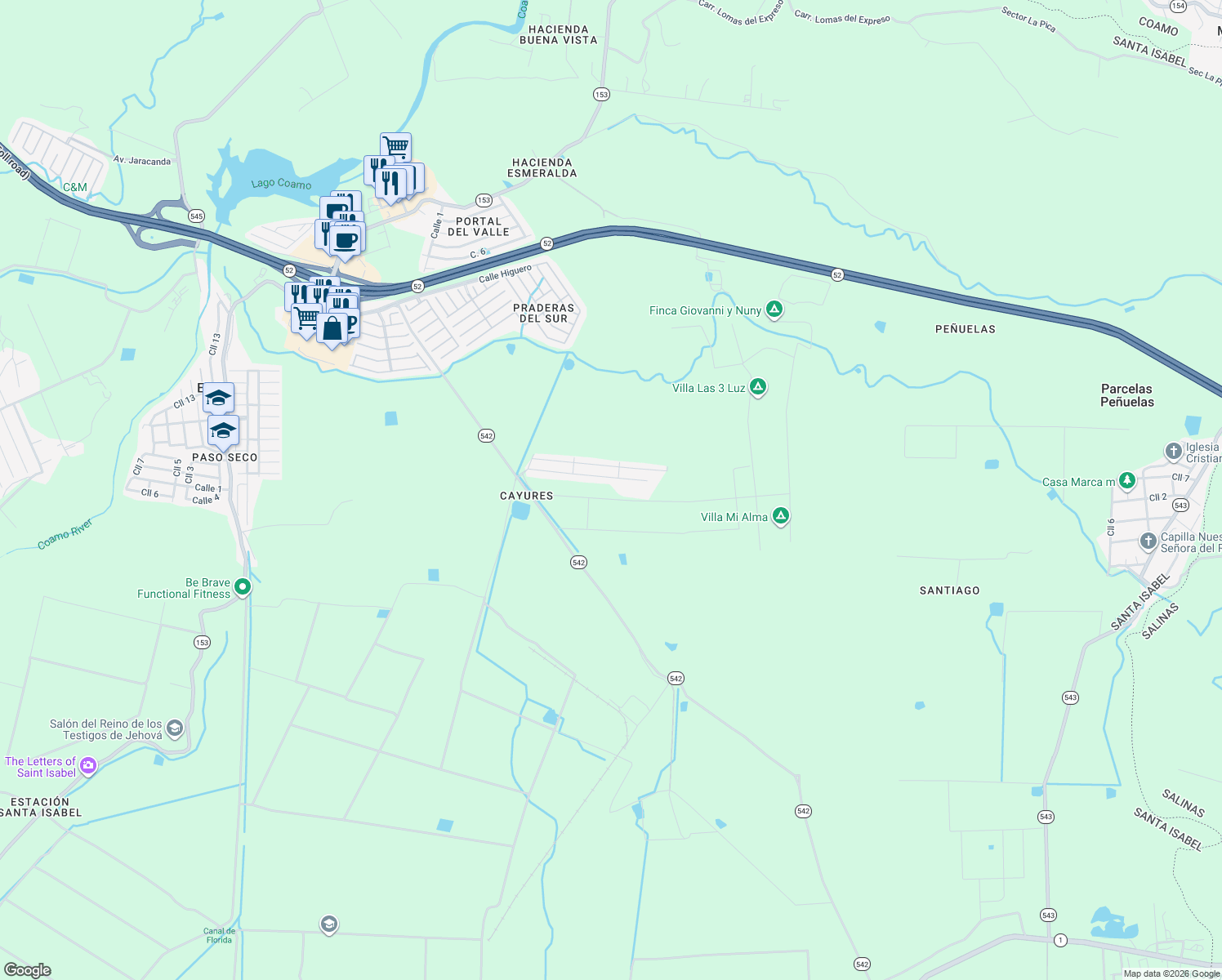 map of restaurants, bars, coffee shops, grocery stores, and more near in Parcelas Peñuelas