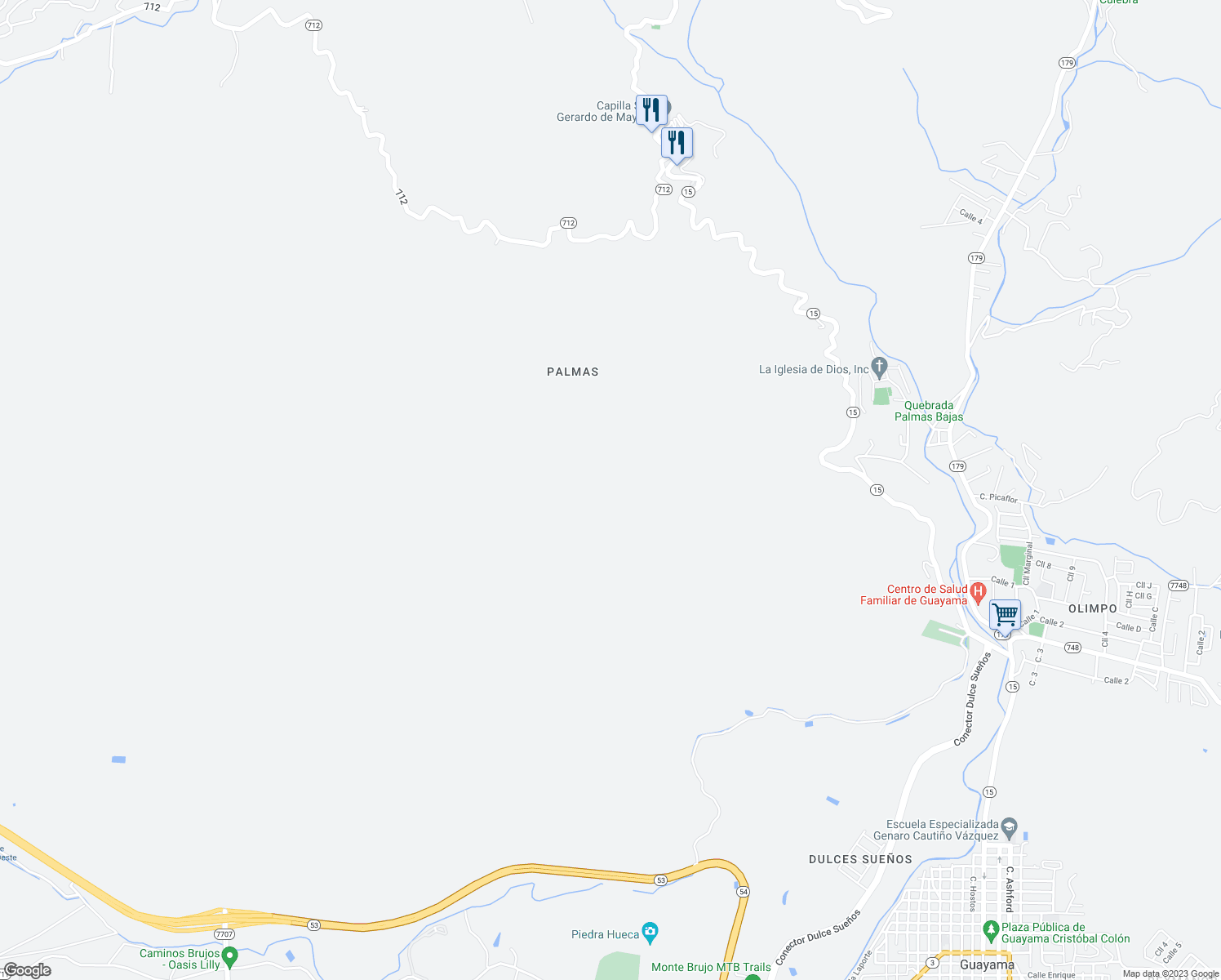 map of restaurants, bars, coffee shops, grocery stores, and more near 6 Calle Paseo del Pueblo in Guayama