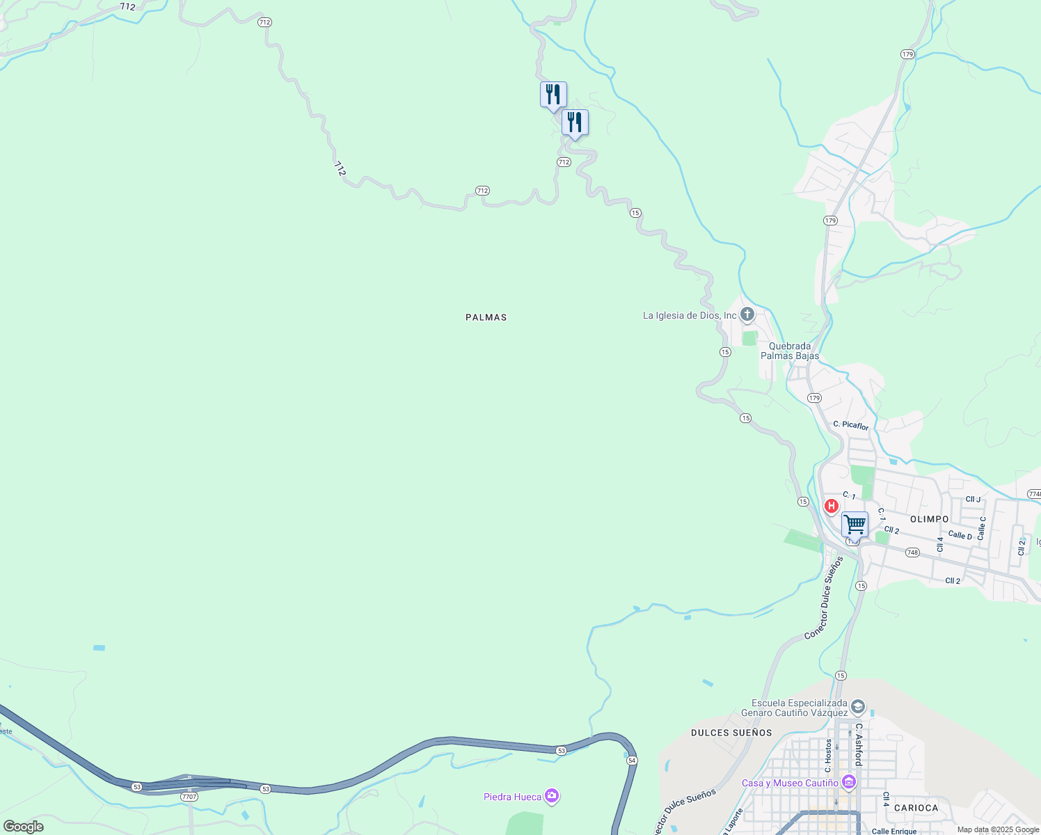 map of restaurants, bars, coffee shops, grocery stores, and more near 6 Calle Paseo del Pueblo in Guayama