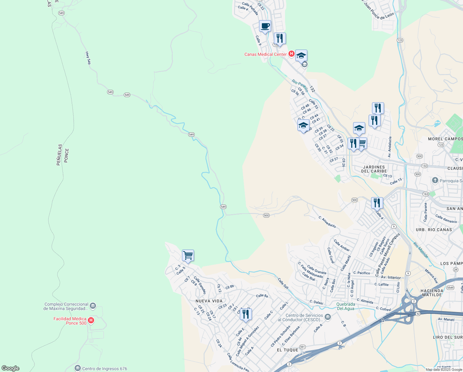 map of restaurants, bars, coffee shops, grocery stores, and more near in Ponce