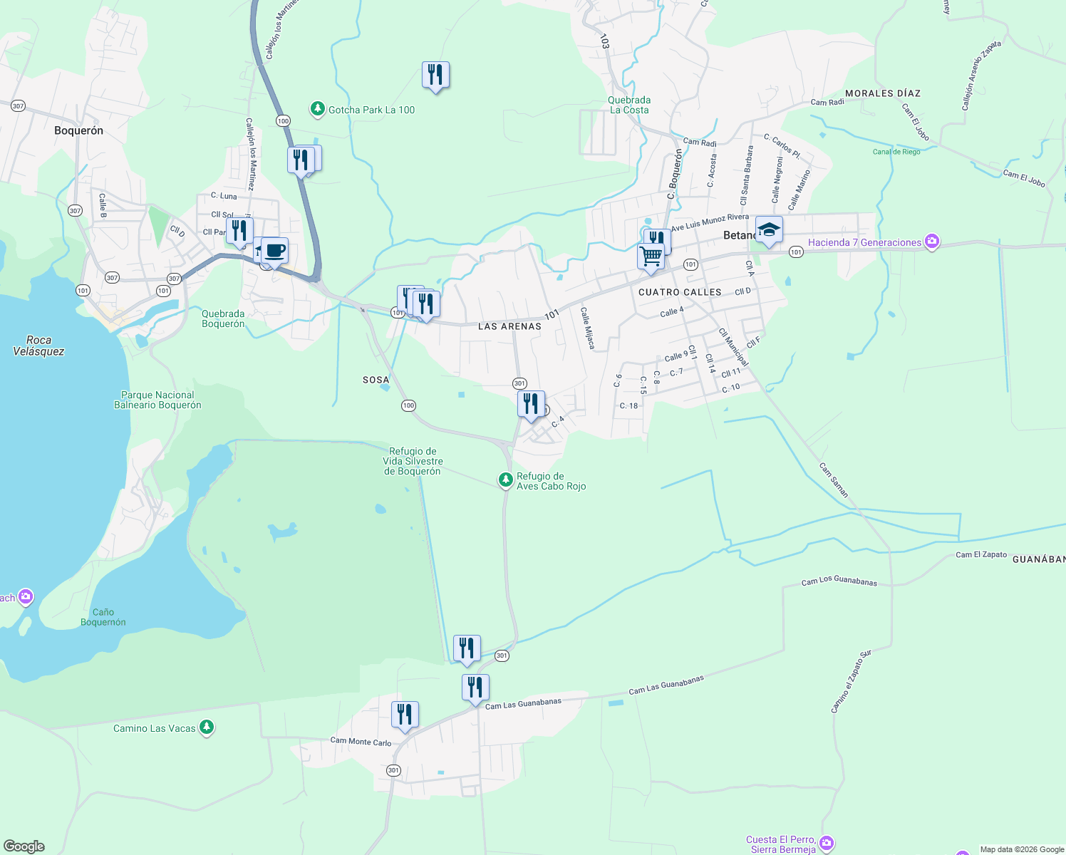 map of restaurants, bars, coffee shops, grocery stores, and more near Puerto Rico 3301 in Cabo Rojo