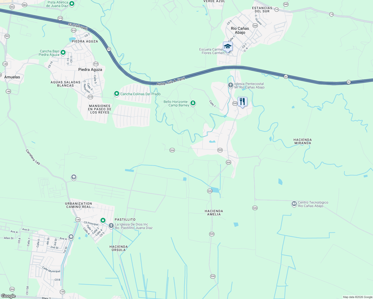 map of restaurants, bars, coffee shops, grocery stores, and more near in Río Cañas Abajo