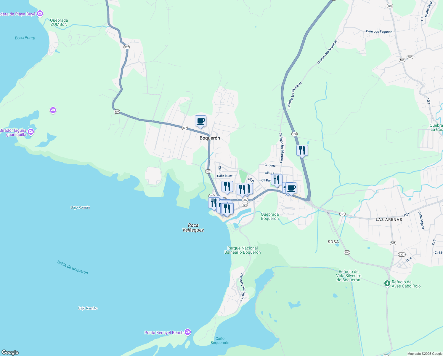 map of restaurants, bars, coffee shops, grocery stores, and more near in Boquerón