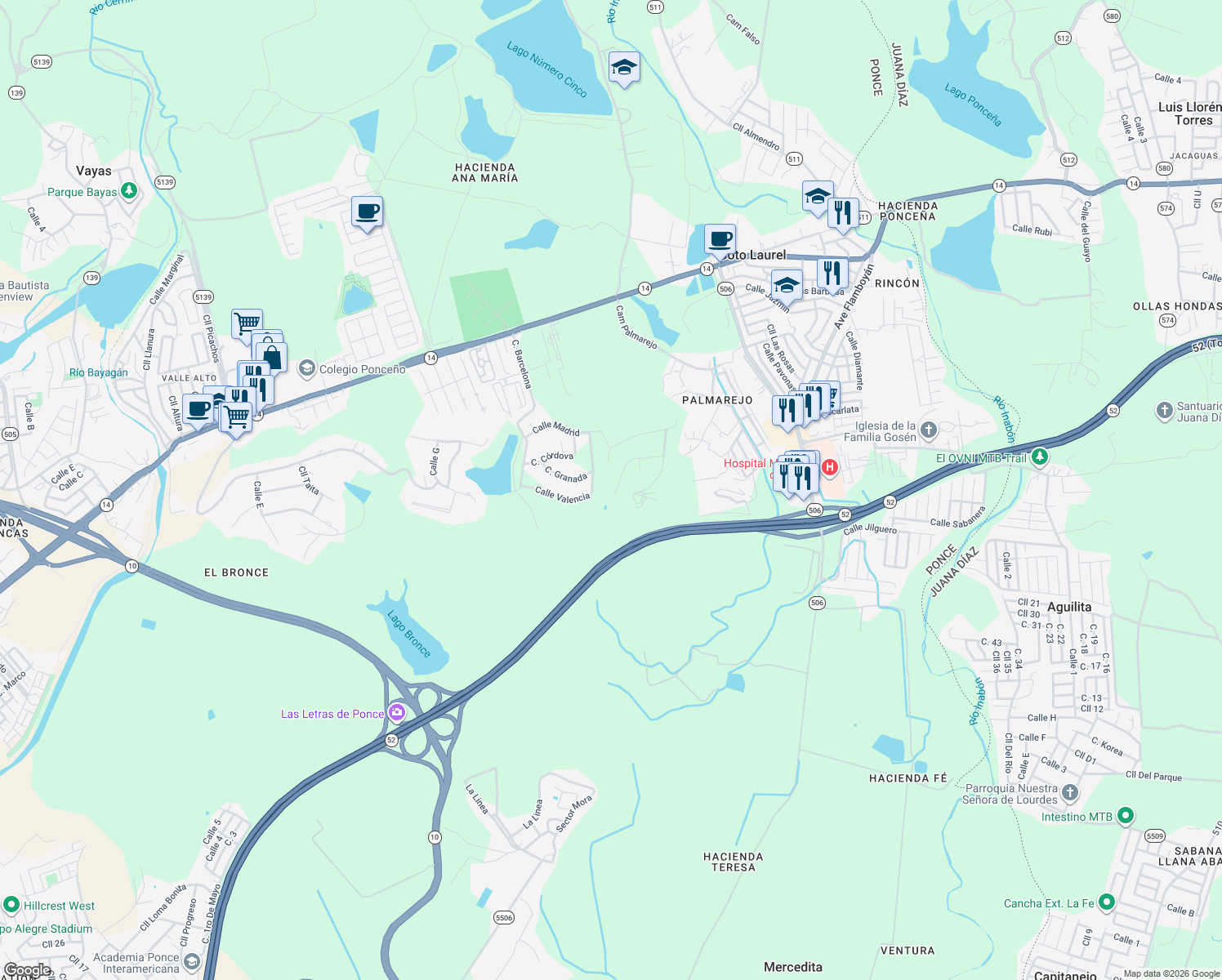 map of restaurants, bars, coffee shops, grocery stores, and more near in Ponce