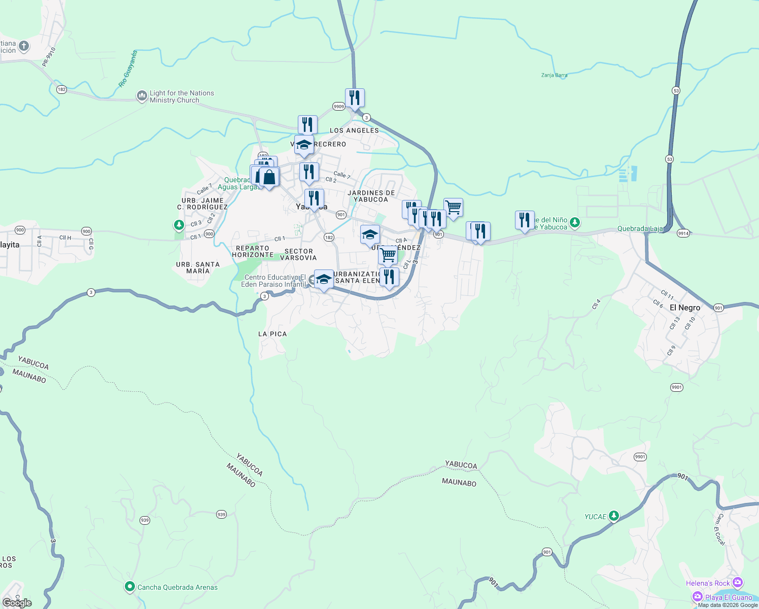 map of restaurants, bars, coffee shops, grocery stores, and more near 5 Calle 7 in Yabucoa