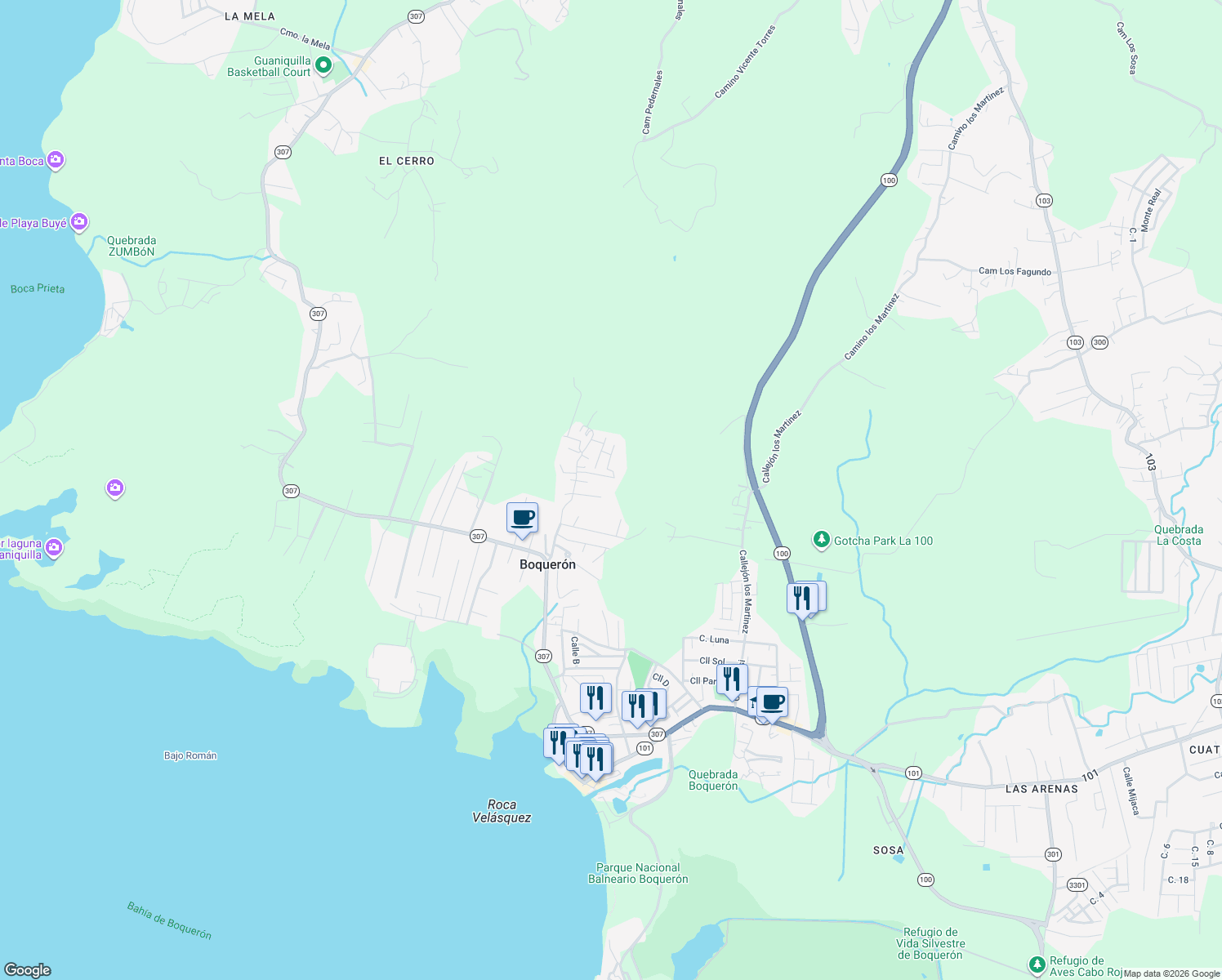 map of restaurants, bars, coffee shops, grocery stores, and more near in Cabo Rojo