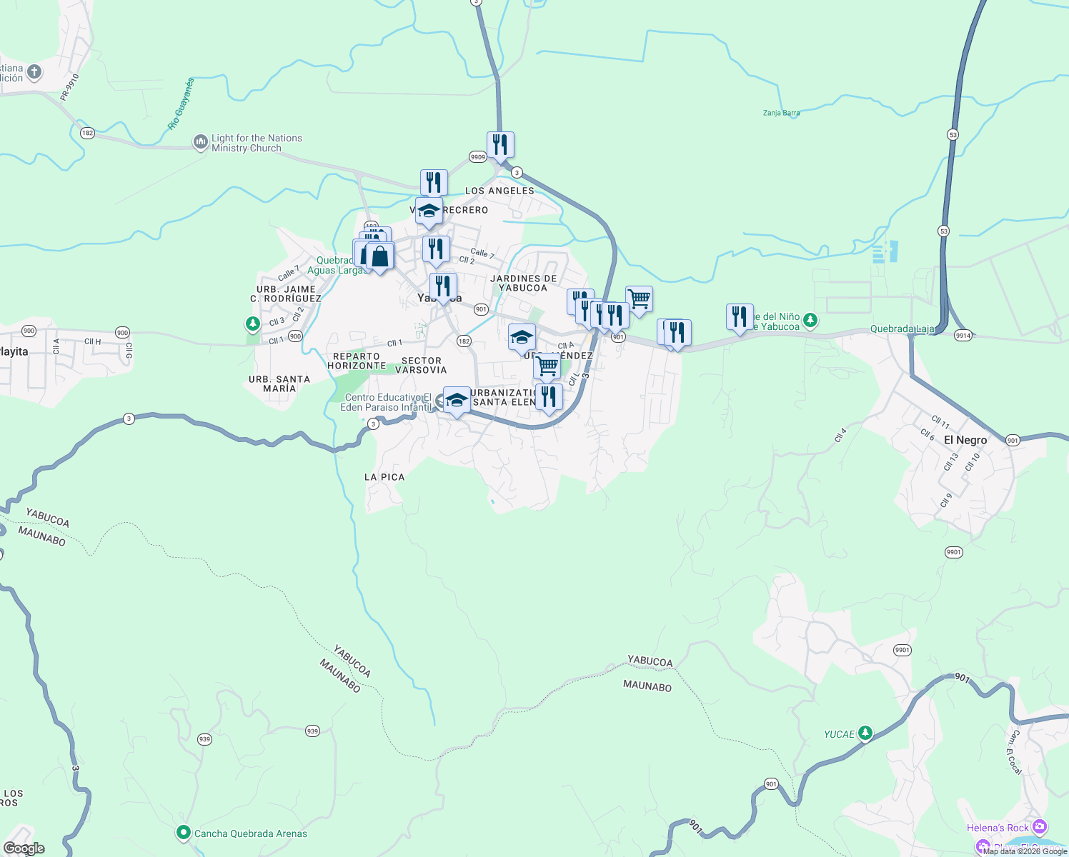 map of restaurants, bars, coffee shops, grocery stores, and more near 5 Calle 7 in Yabucoa