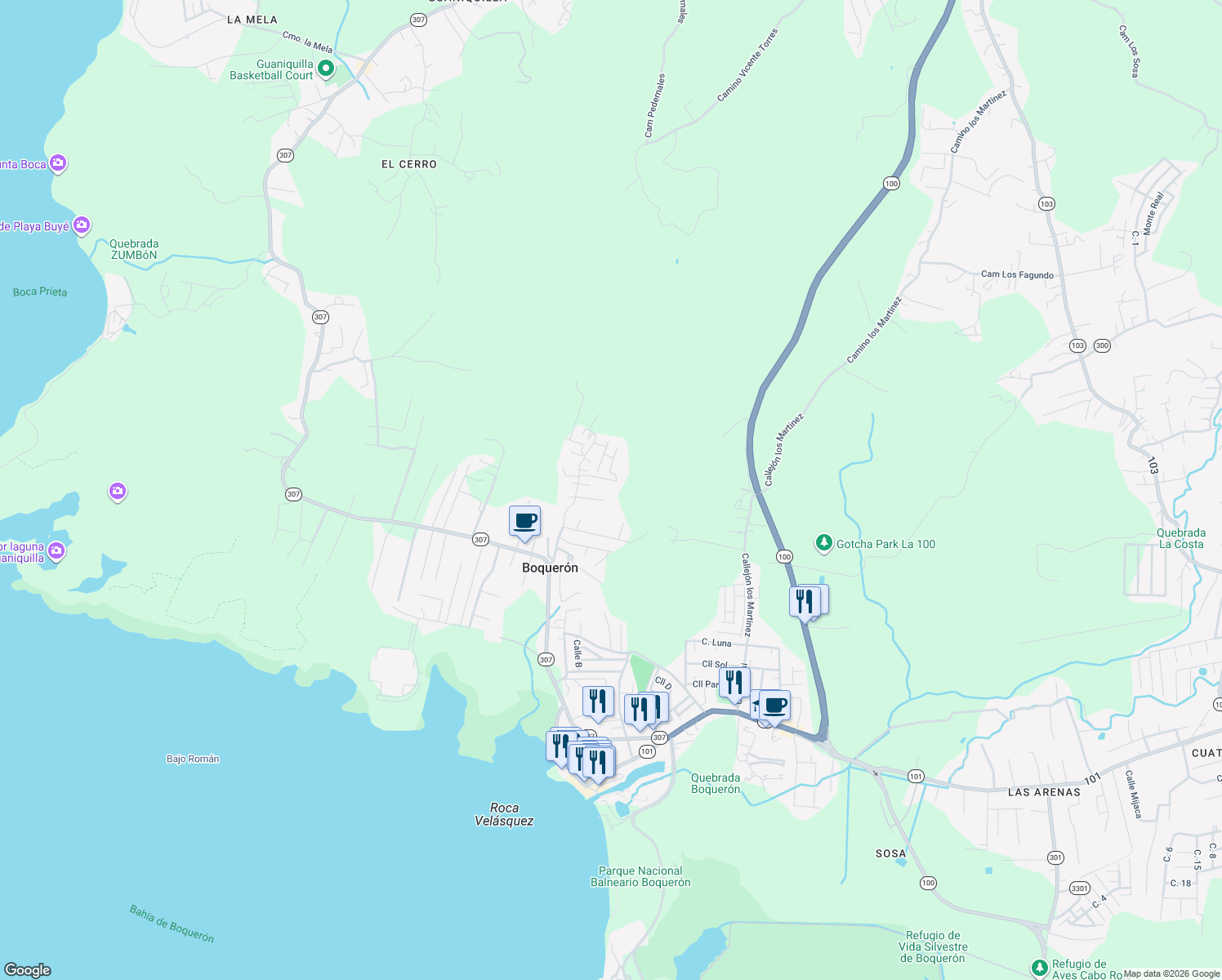 map of restaurants, bars, coffee shops, grocery stores, and more near in Cabo Rojo