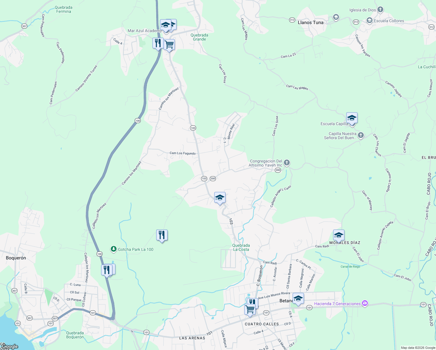 map of restaurants, bars, coffee shops, grocery stores, and more near in Boquerón