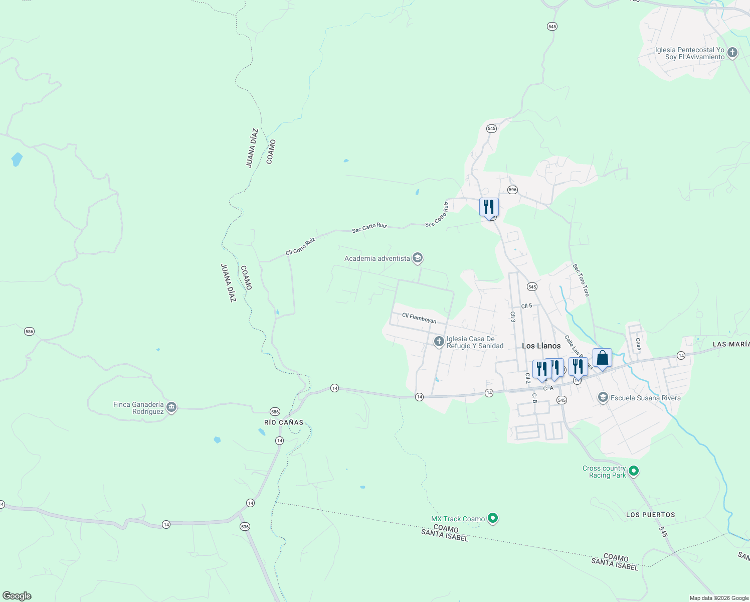 map of restaurants, bars, coffee shops, grocery stores, and more near in Los Llanos