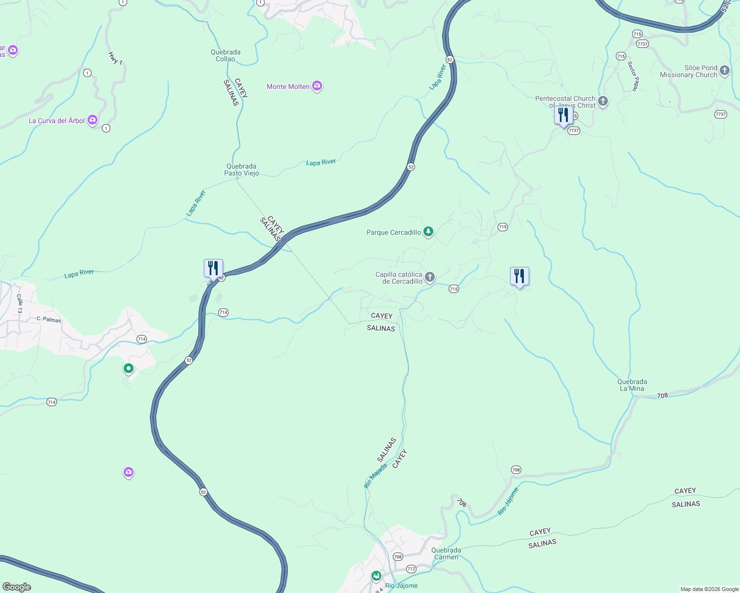 map of restaurants, bars, coffee shops, grocery stores, and more near in Cercadillo