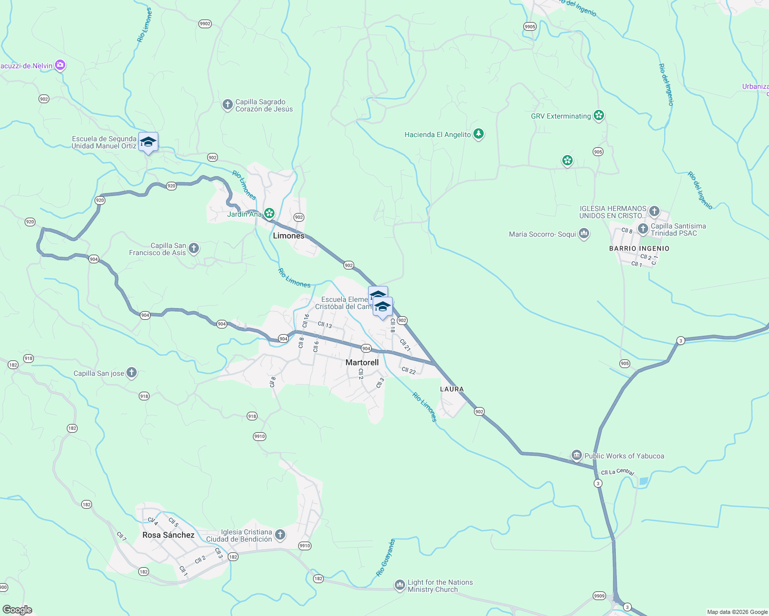 map of restaurants, bars, coffee shops, grocery stores, and more near Puerto Rico 902 in Yabucoa