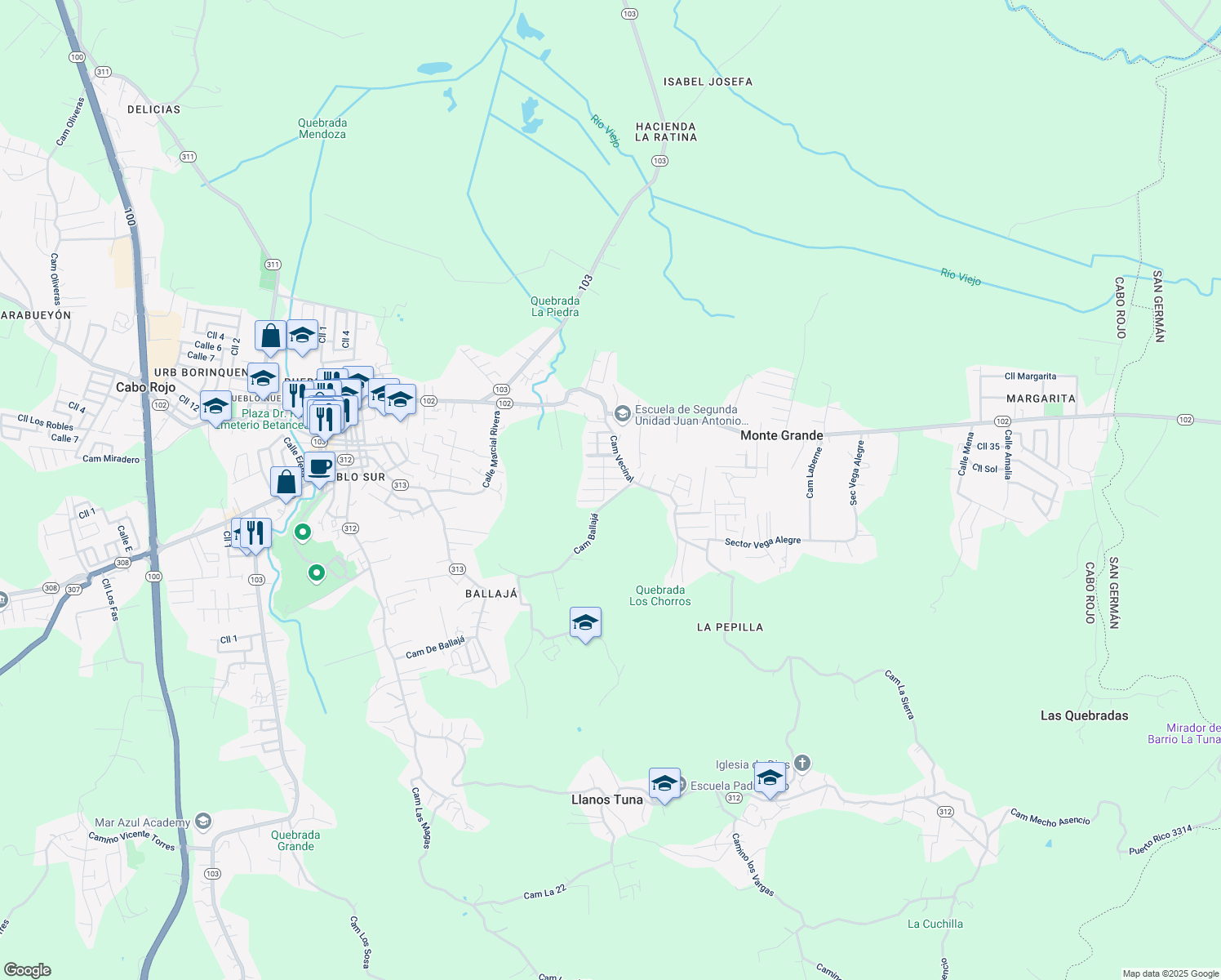 map of restaurants, bars, coffee shops, grocery stores, and more near in Cabo Rojo