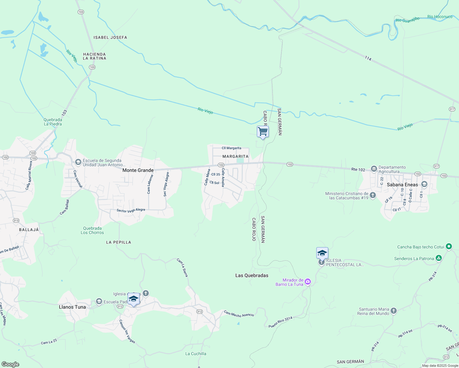 map of restaurants, bars, coffee shops, grocery stores, and more near Cll Clemente in Cabo Rojo