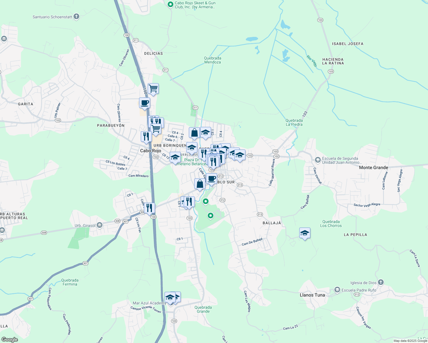 map of restaurants, bars, coffee shops, grocery stores, and more near in Cabo Rojo