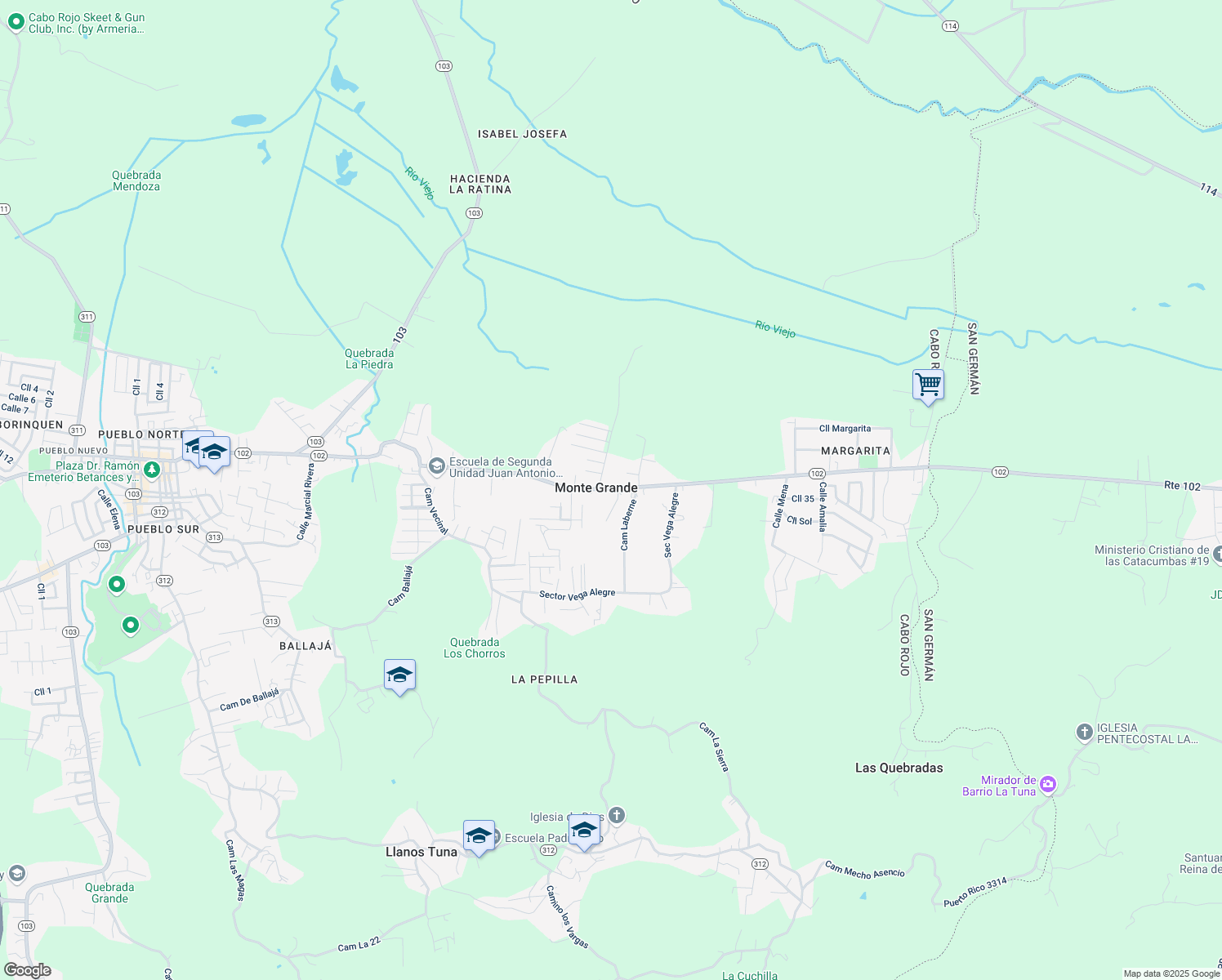 map of restaurants, bars, coffee shops, grocery stores, and more near 623 Puerto Rico 102 in Cabo Rojo