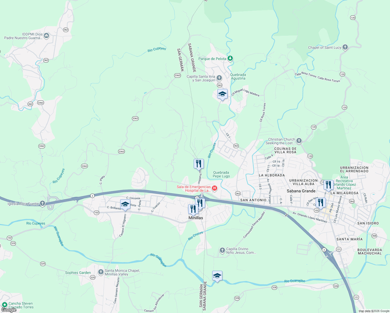 map of restaurants, bars, coffee shops, grocery stores, and more near in San Germán