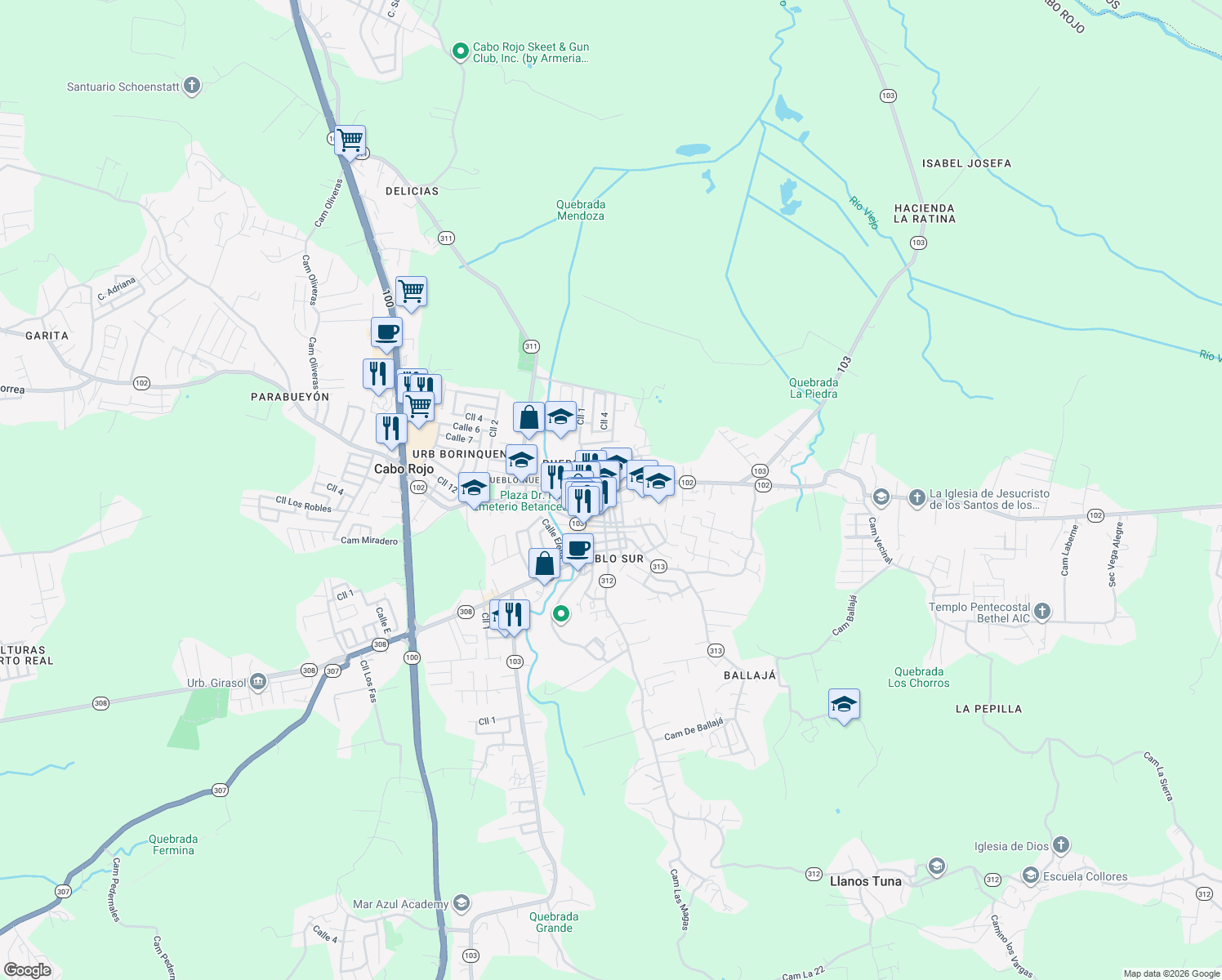 map of restaurants, bars, coffee shops, grocery stores, and more near Calle Dr Nuevo Carbonell in Cabo Rojo