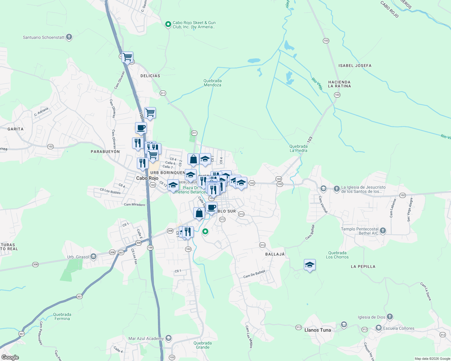 map of restaurants, bars, coffee shops, grocery stores, and more near Calle Dr Nuevo Carbonell in Cabo Rojo