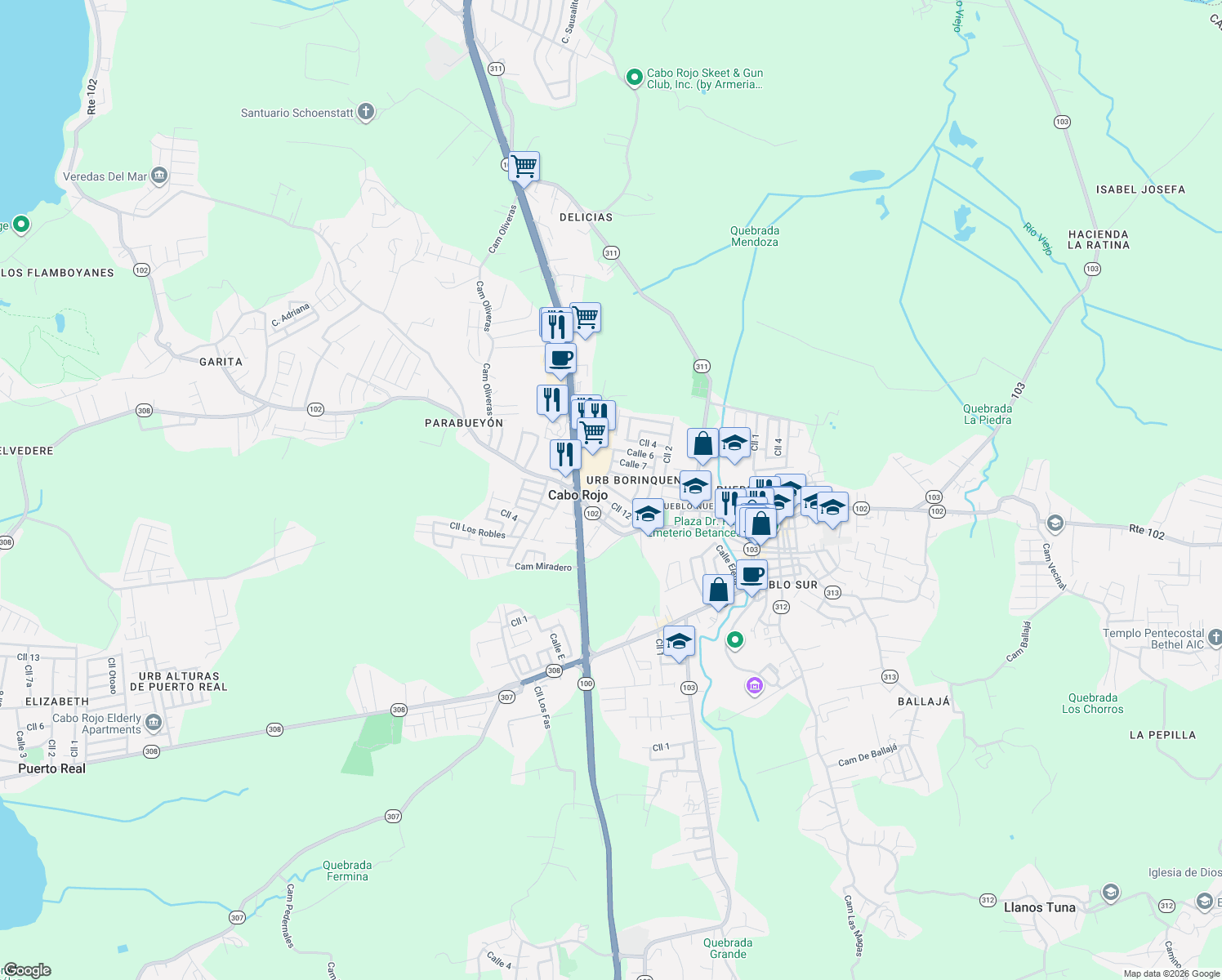 map of restaurants, bars, coffee shops, grocery stores, and more near 1 Calle 9 in Cabo Rojo