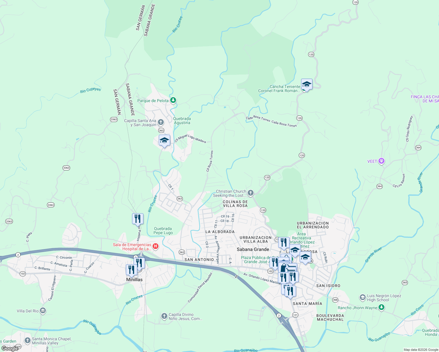 map of restaurants, bars, coffee shops, grocery stores, and more near in Sabana Grande