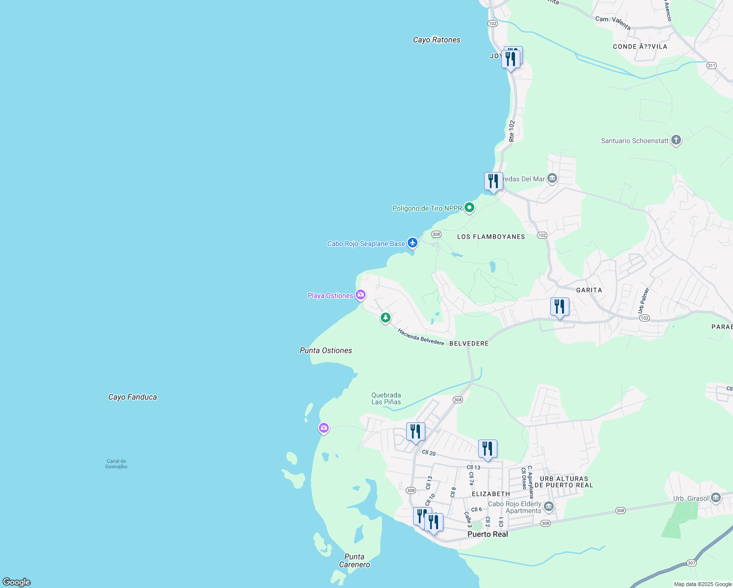 map of restaurants, bars, coffee shops, grocery stores, and more near in Miradero