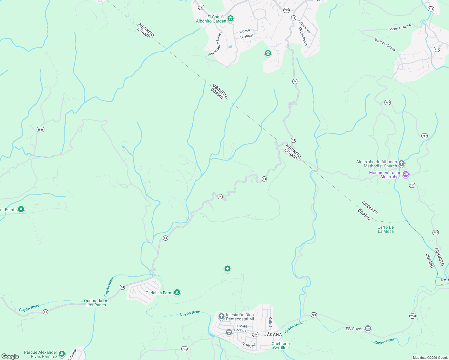 map of restaurants, bars, coffee shops, grocery stores, and more near Highway 14 in Coamo