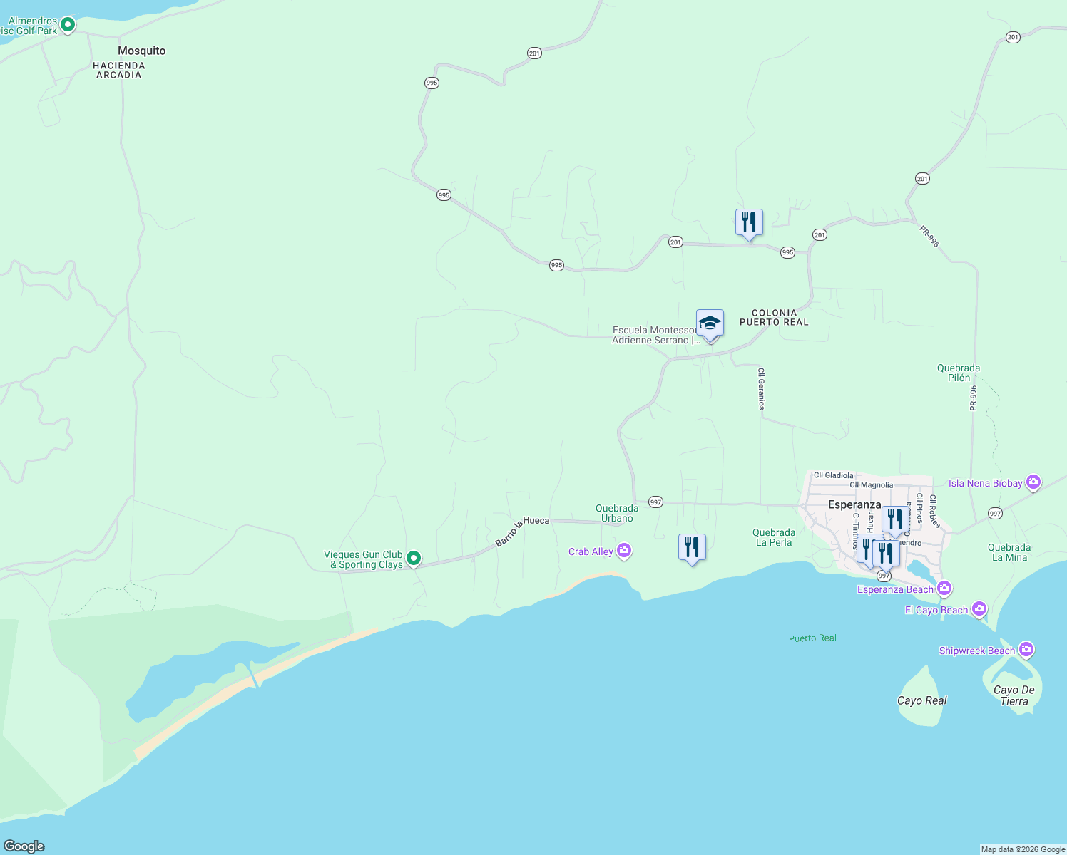 map of restaurants, bars, coffee shops, grocery stores, and more near Unnamed Road in Puerto Real
