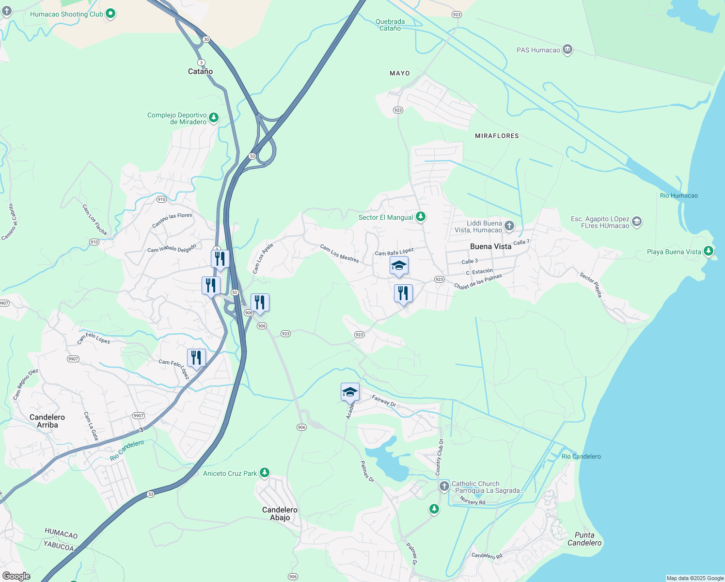 map of restaurants, bars, coffee shops, grocery stores, and more near in Cataño, Humacao, Puerto Rico