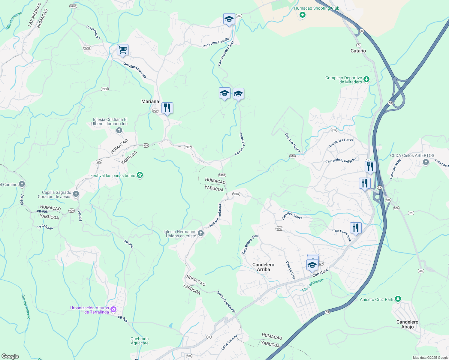 map of restaurants, bars, coffee shops, grocery stores, and more near in Humacao