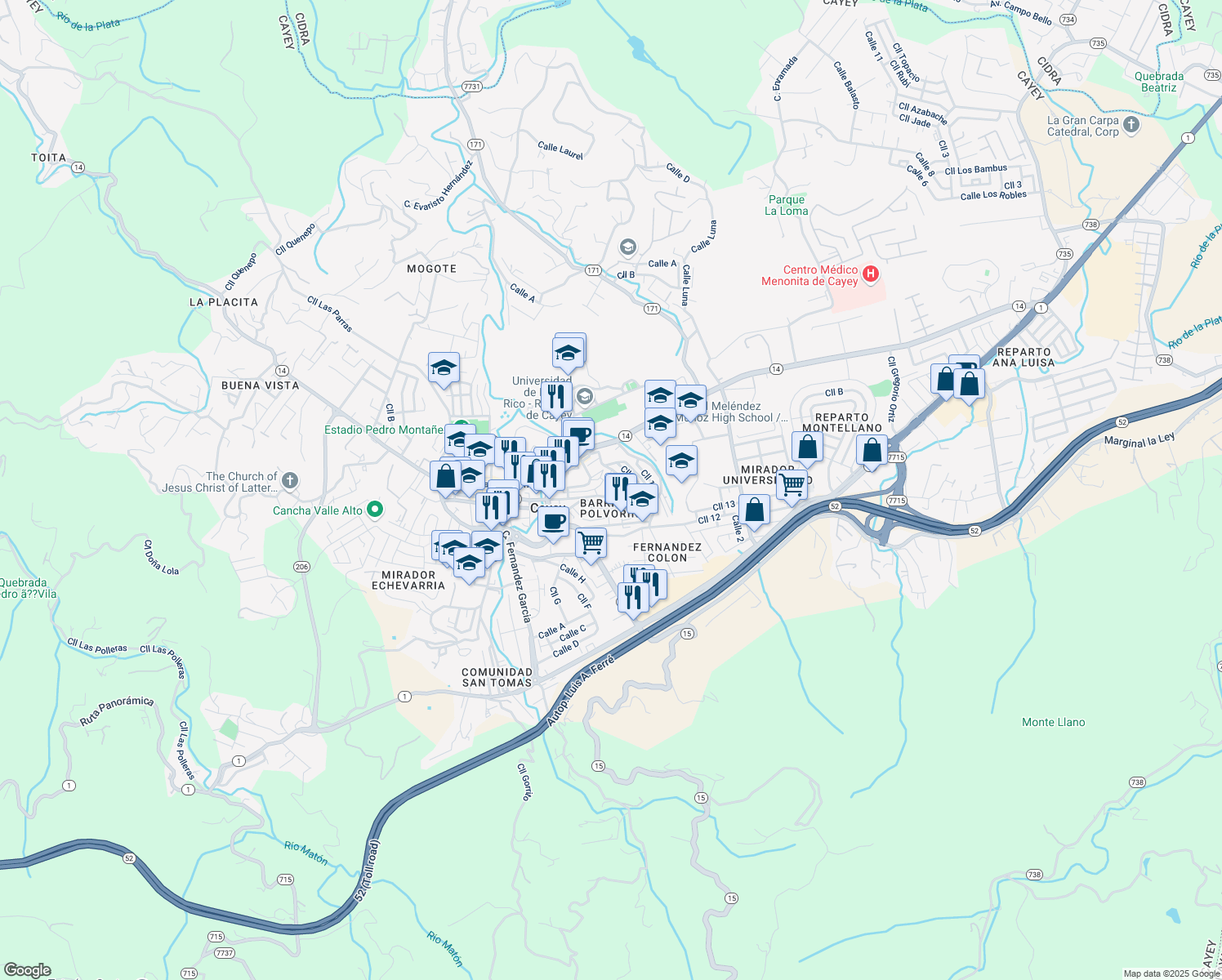 map of restaurants, bars, coffee shops, grocery stores, and more near 26 Calle Villa Cañona in Cayey