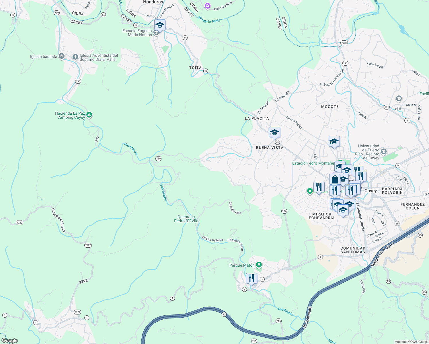 map of restaurants, bars, coffee shops, grocery stores, and more near in Cayey