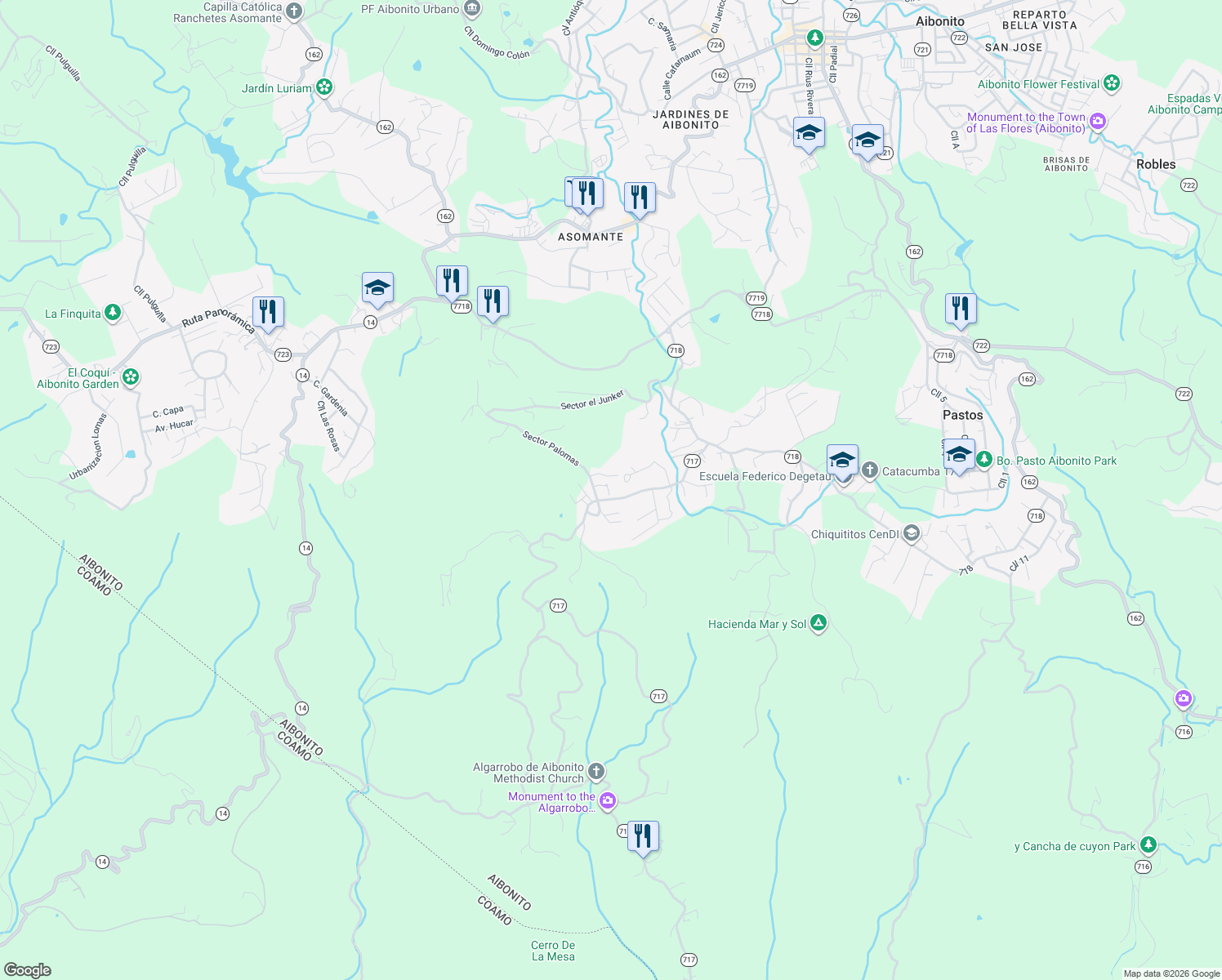 map of restaurants, bars, coffee shops, grocery stores, and more near Sector Palomas in Pasto