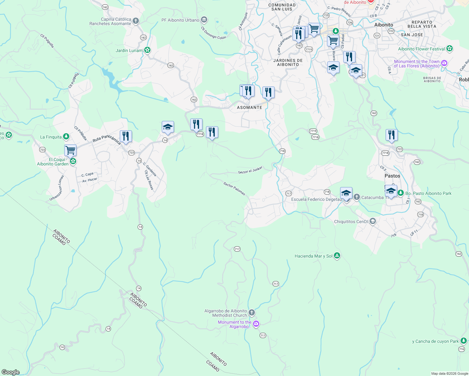 map of restaurants, bars, coffee shops, grocery stores, and more near Sector Palomas in Pasto