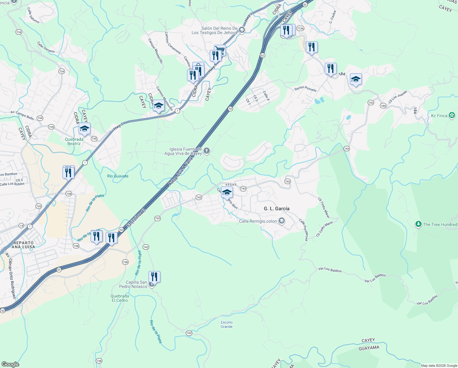 map of restaurants, bars, coffee shops, grocery stores, and more near in G. L. García