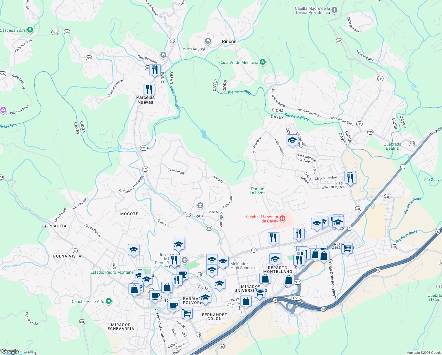 map of restaurants, bars, coffee shops, grocery stores, and more near in Rincón