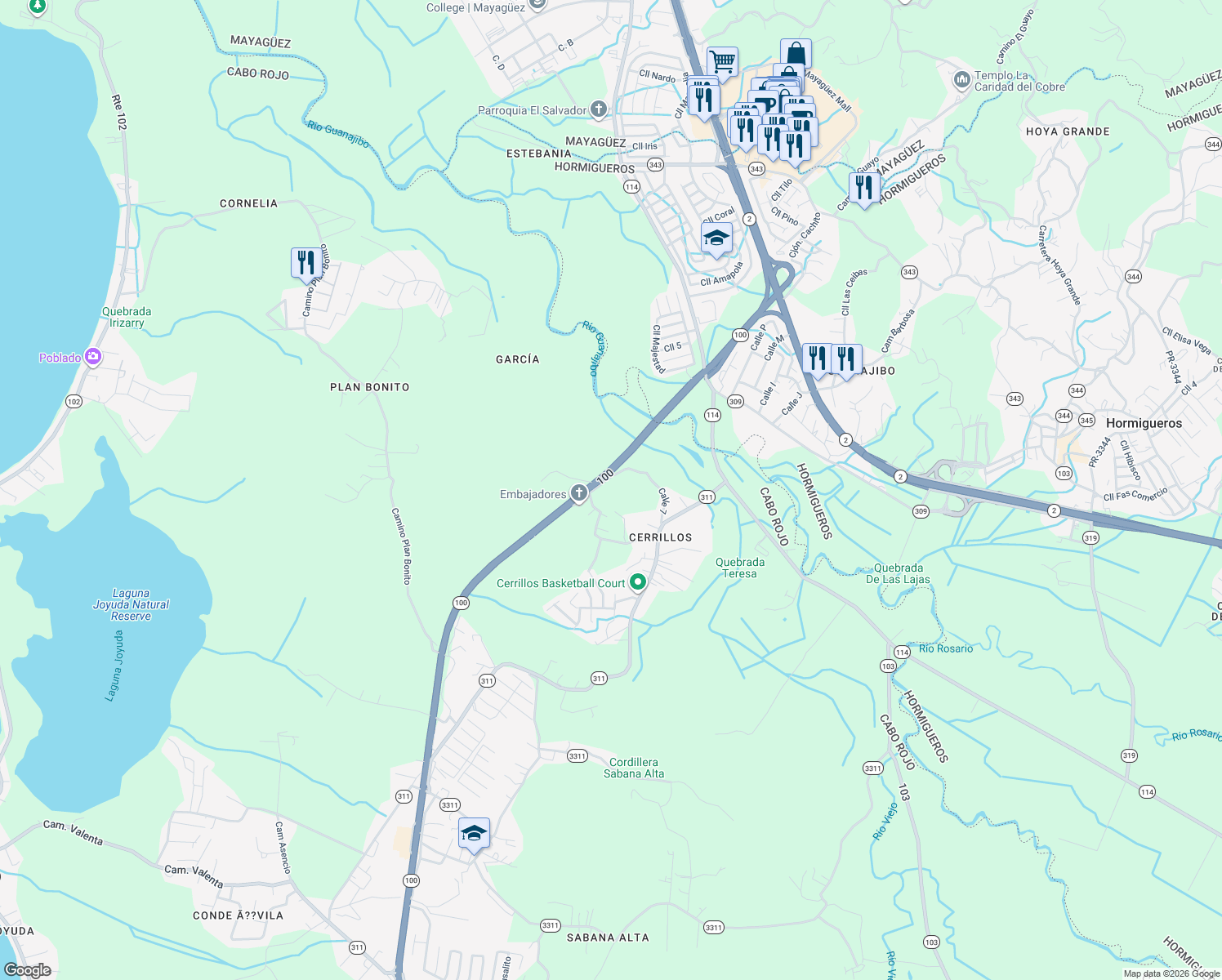 map of restaurants, bars, coffee shops, grocery stores, and more near in Cabo Rojo