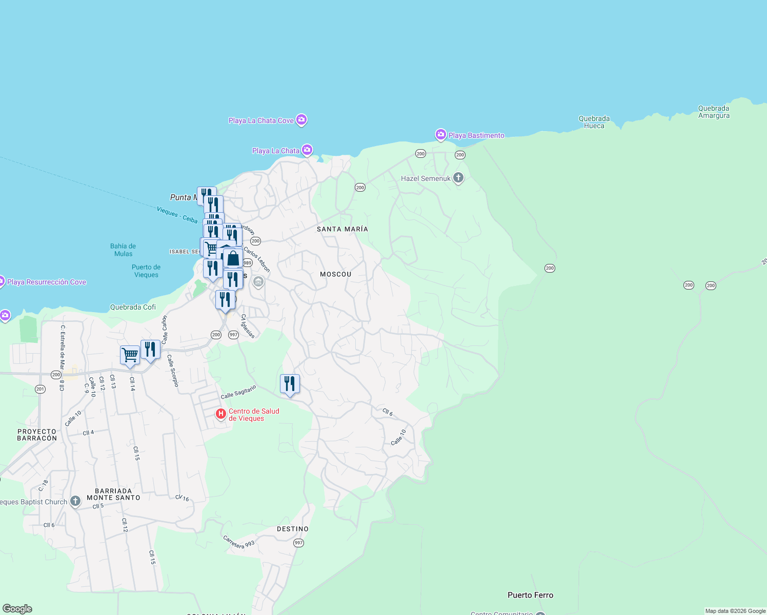 map of restaurants, bars, coffee shops, grocery stores, and more near in Puerto Diablo