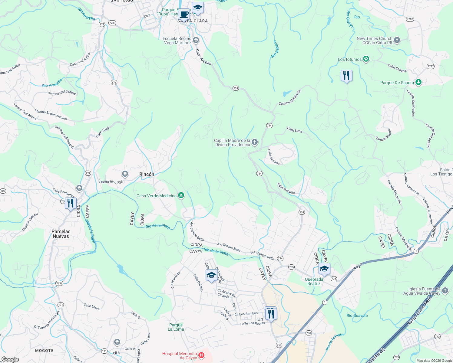 map of restaurants, bars, coffee shops, grocery stores, and more near in Parcelas Nuevas