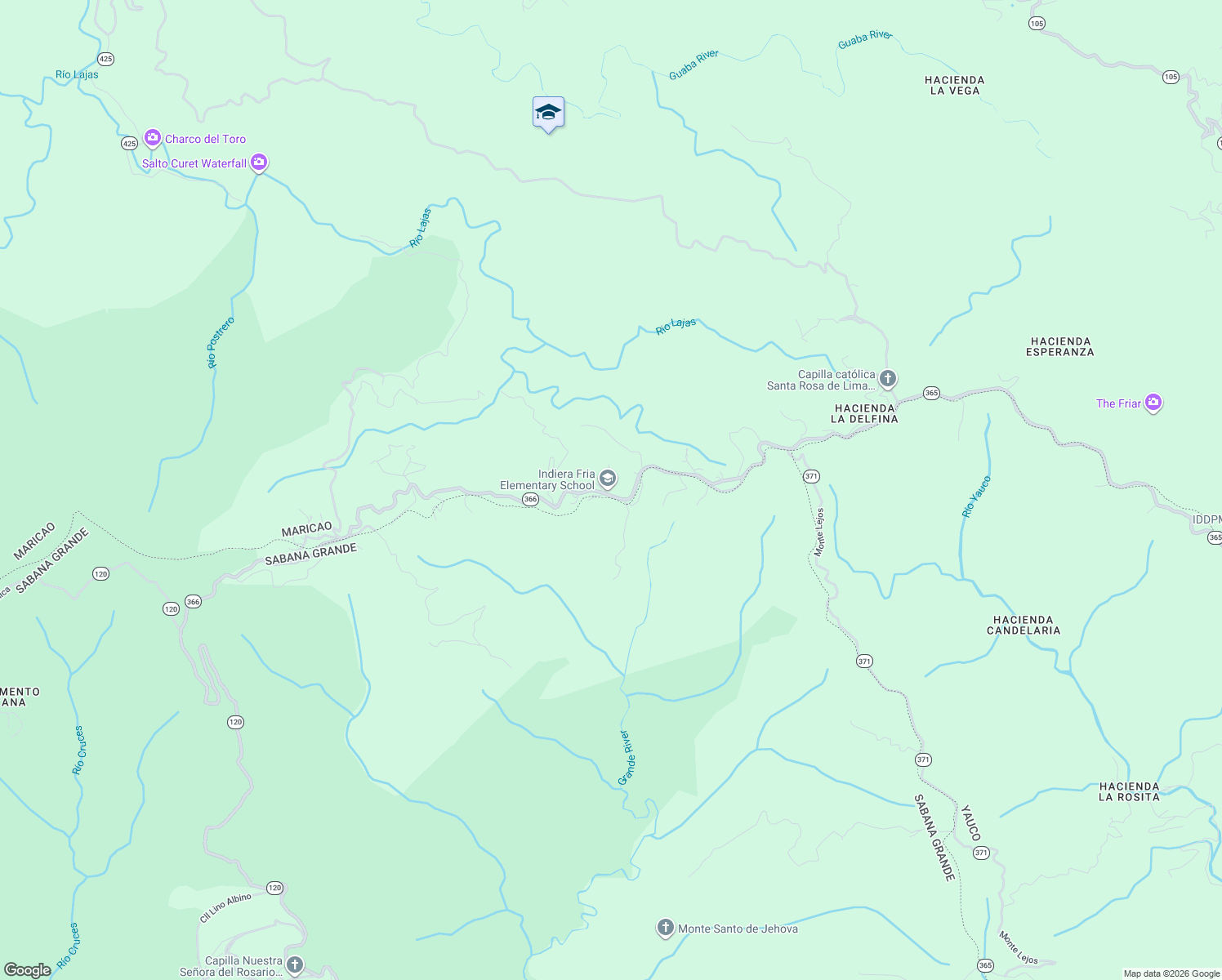 map of restaurants, bars, coffee shops, grocery stores, and more near in Indiera Fría