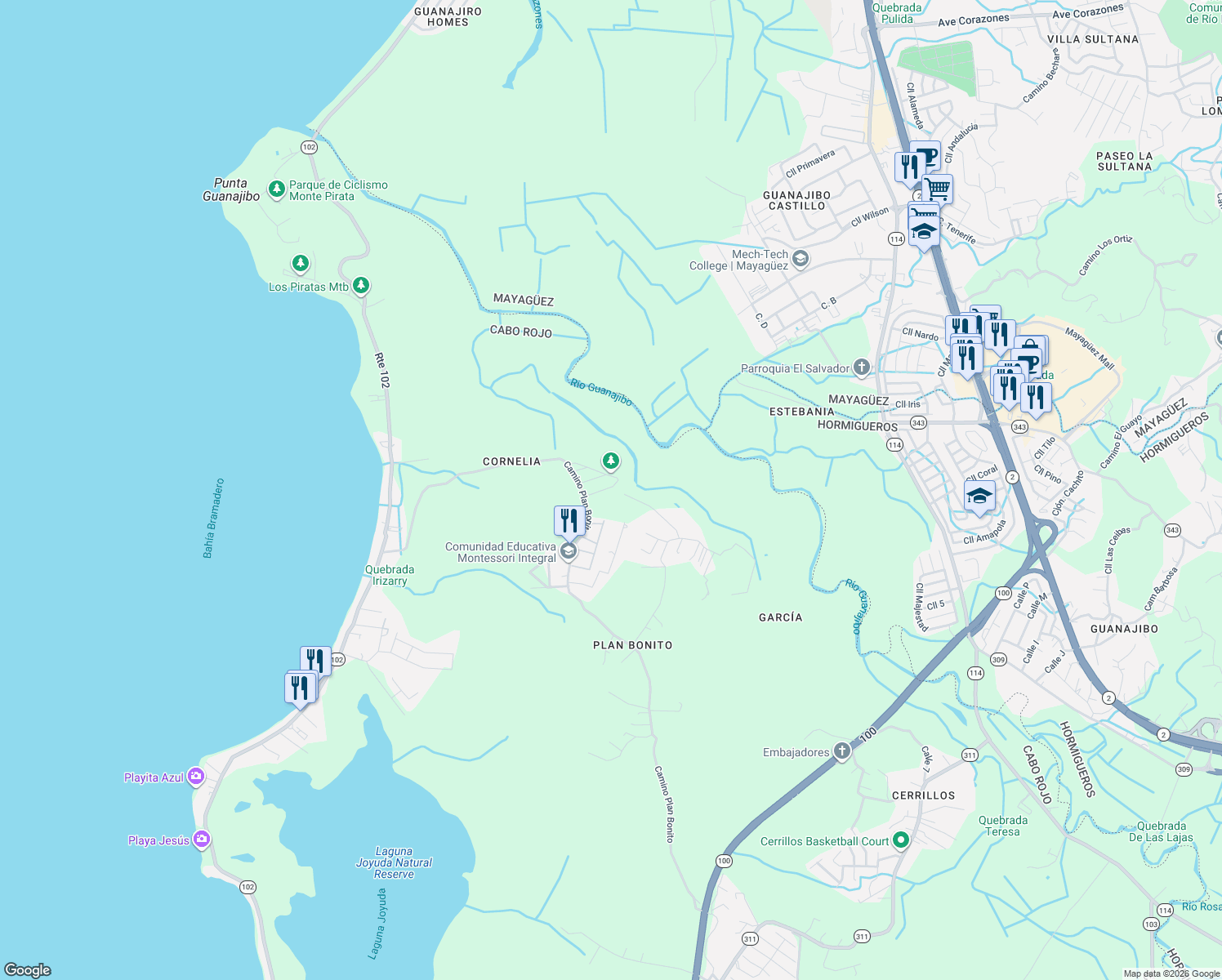 map of restaurants, bars, coffee shops, grocery stores, and more near in Cabo Rojo