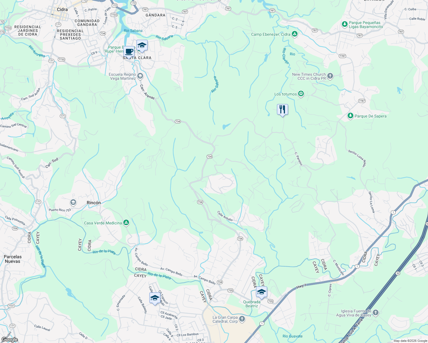 map of restaurants, bars, coffee shops, grocery stores, and more near in Cidra
