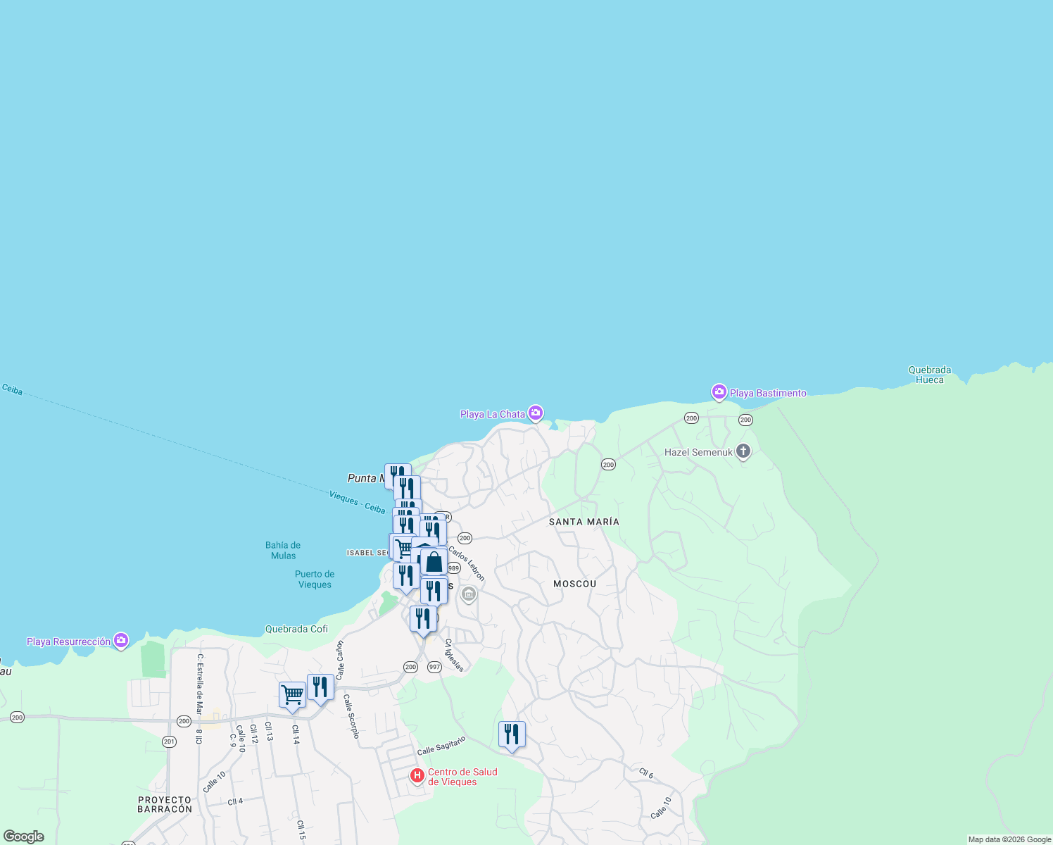 map of restaurants, bars, coffee shops, grocery stores, and more near in Puerto Diablo