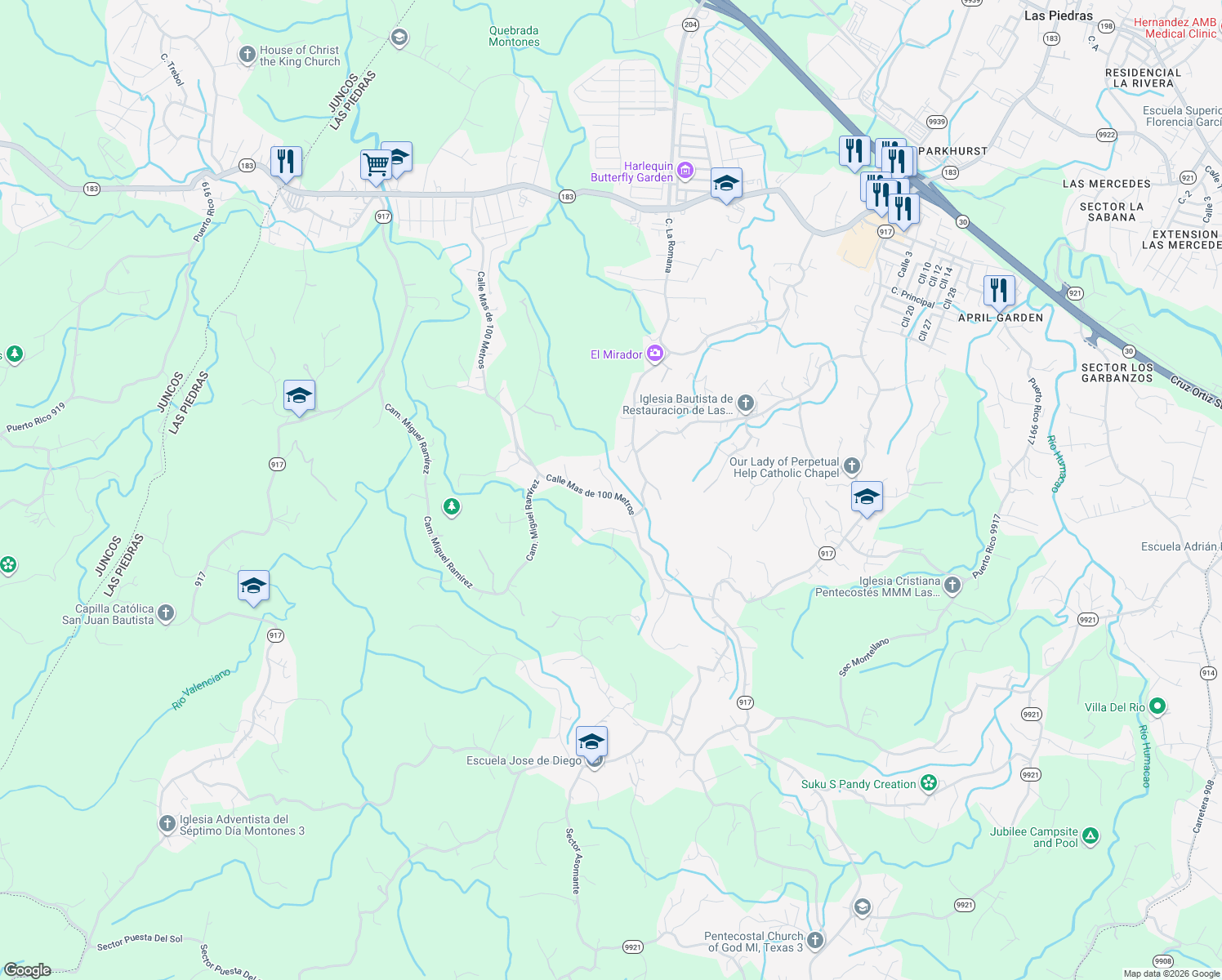 map of restaurants, bars, coffee shops, grocery stores, and more near in Las Piedras